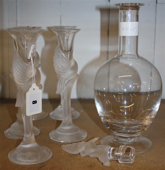 Faberge decanter & stopper & 5 candlesticks